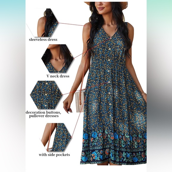 Bohemian floral dress with faux button front. Size medium. - Picture 3 of 6